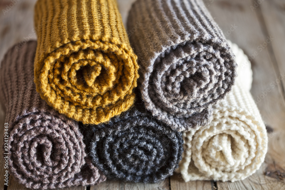 Five knitted wooden scarves Five knitted wooden scarves