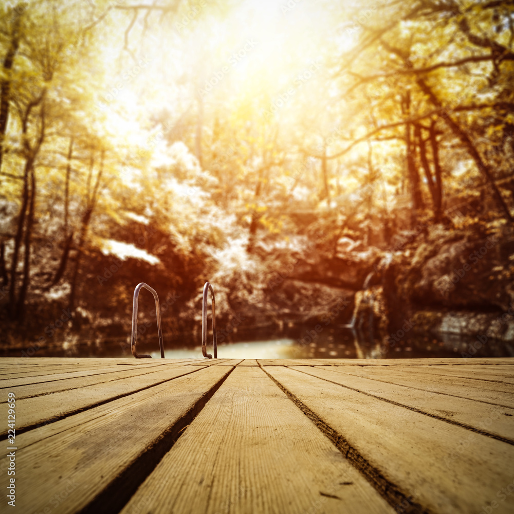 Autumn lake and wooden pier of free space for your decoration. Autumn lake and wooden pier of free space for your decoration.