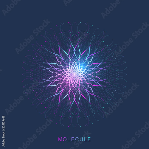Abstract molecule structure. DNA helix, DNA strand, DNA Test, molecule or atom, neurons. Molecular structure for science or medical design