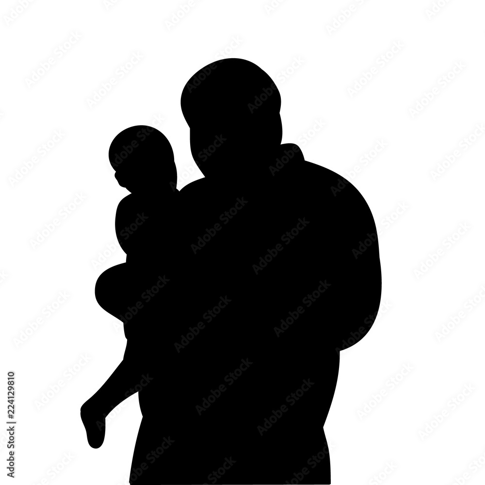vector, isolated silhouette portrait father and child