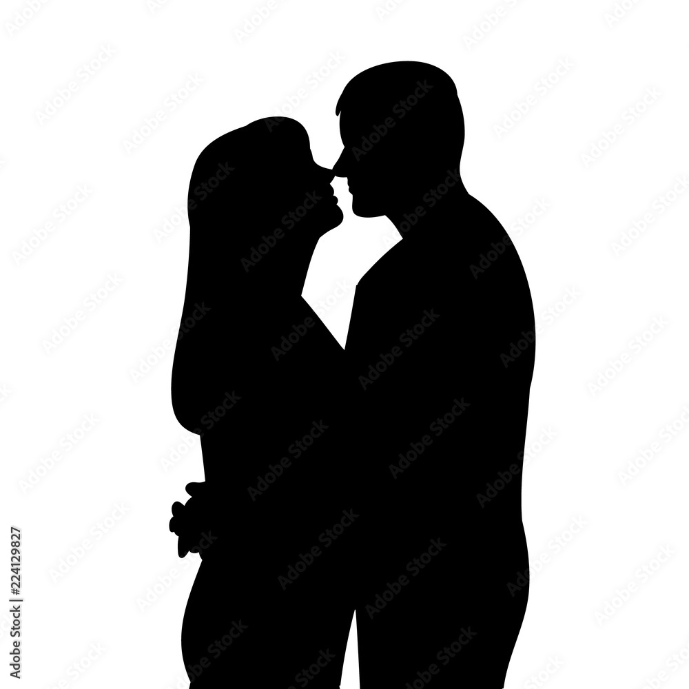 isolated silhouette portrait guy and girl