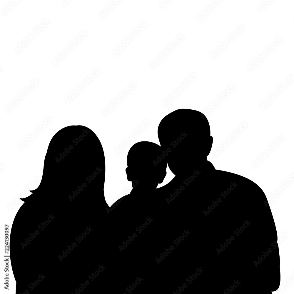 vector, isolated silhouette portrait of family with children on white background