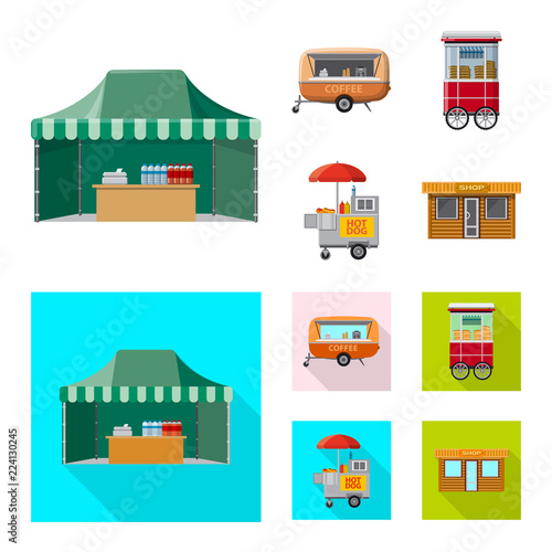 Vector illustration of market and exterior symbol. Set of market and food stock symbol for web.