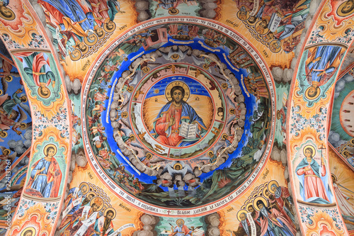 Obraz na plátne Beautiful view of the vibrant decoration of the Orthodox Rila Monastery, a famou