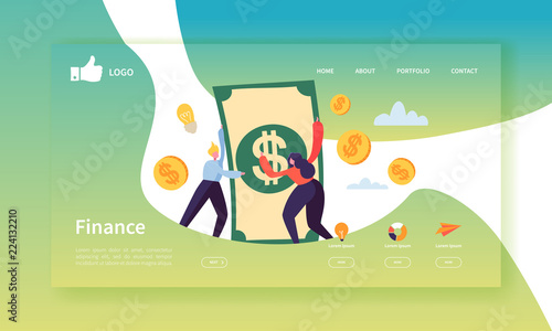 Business and Finance Landing Page Template. Website Layout with Flat People Characters Making Money. Easy to Edit and Customize Mobile Web Site. Vector illustration