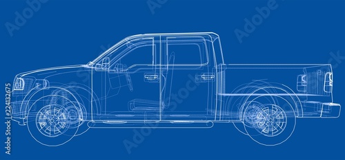 Car SUV drawing outline. Vector rendering