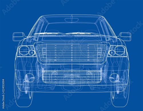 Car SUV drawing outline. Vector rendering