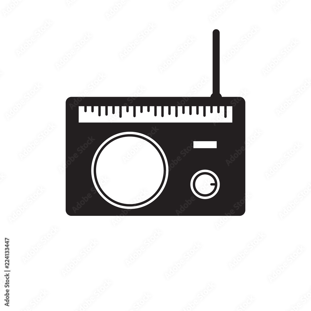 Vector radio icon. Black icon pictogram. Modern flat design vector illustration, quality concept for web banners, web and mobile applications, infographics. Vector icon isolated on gradient background Vector radio icon. Black icon pictogram. Modern flat design vector illustration, quality concept for web banners, web and mobile applications, infographics. Vector icon isolated on gradient background