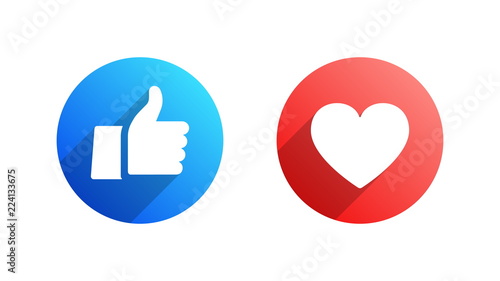 Like and Heart Vector Facebook and Youtube Icons Isolated on White Background. Design Elements for SMM, CEO, APP, UI, UX, Marketing, Business, Advertisement, Digital Network