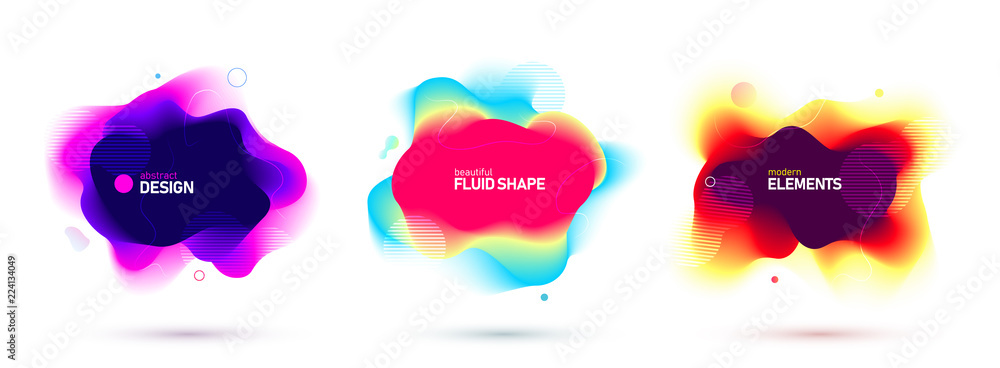 Set of liquid color abstract geometric shapes. Fluid gradient elements for minimal banner, logo, social post. Futuristic trendy dynamic elements. Abstract background. Eps10 vector. - obrazy, fototapety, plakaty 