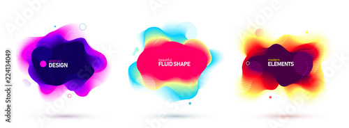 Set of liquid color abstract geometric shapes. Fluid gradient elements for minimal banner, logo, social post. Futuristic trendy dynamic elements. Abstract background. Eps10 vector.