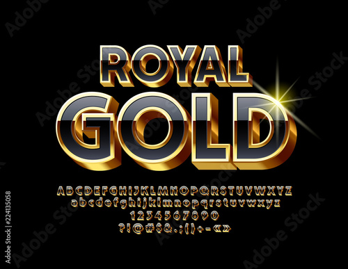 Vector Royal Gold Unique Font. Elite 3D Alphabet Letter, Numbers and Symbols.