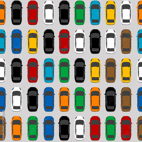 Aerial view parking with lots of multicolored cars