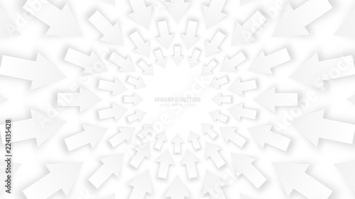 Vector White 3D Arrows with Soft Shadow Radial Composition Diverging in Inward Direction Abstract Bright Conceptual Illustration