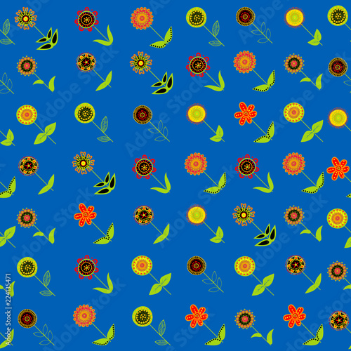 Floral seamless background with oblique rows of doodle flowers
