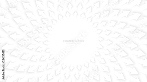 Vector White 3D Arrows with Soft Shadow Spiral Radial Composition Diverging in Outward Direction Abstract Bright Conceptual Illustration