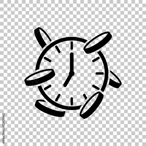 Time is money. Clock and coins. Finance icon. On transparent bac