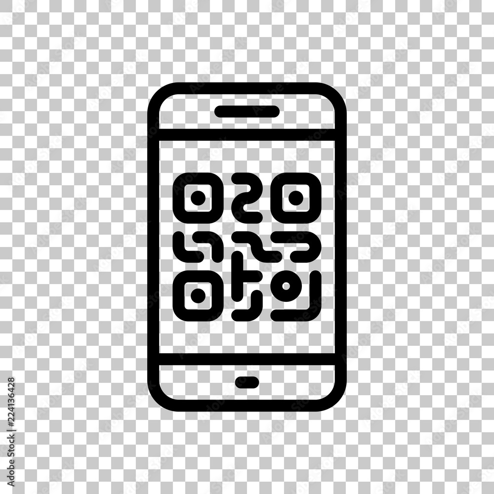 QR code. Scanning with cell phone. Technology outline icon. On t QR code. Scanning with cell phone. Technology outline icon. On t