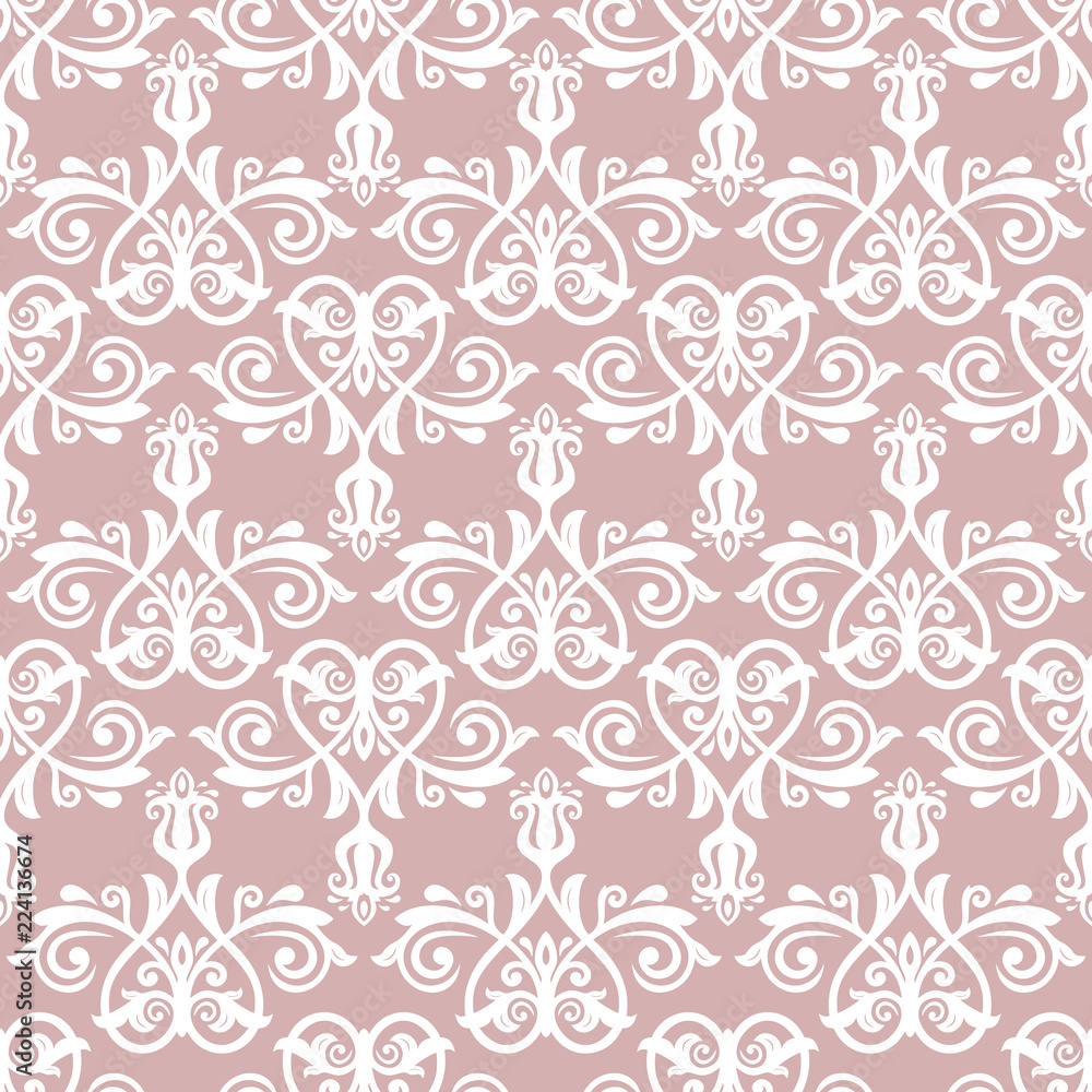 Classic seamless vector pattern. Damask orient purple and white ornament. Classic vintage background. Orient ornament for fabric, wallpaper and packaging