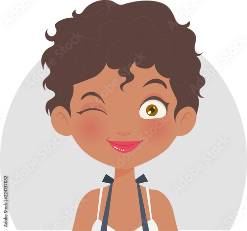 African American shop owner Winking