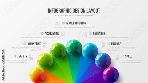 Amazing business infographic presentation vector 3D colorful balls illustration. Corporate marketing analytics data report design layout. Company statistics information graphic visualization template.