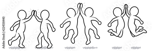 Set: Schwarz-weiße Strichmännchen beim High-Five – Vektor-Zeichnung / Konturen