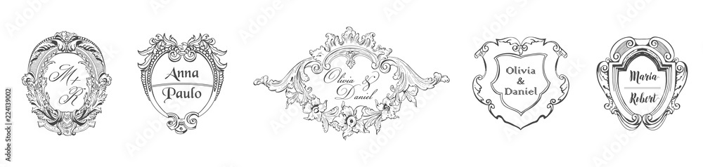 Wedding Monogram collection, Vintage Barocco templates for Invitation cards, Save the Date, Logo in vector