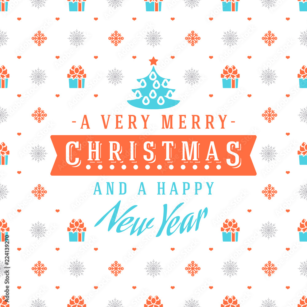 Merry Christmas and Happy New Year. Retro design on seamless background. Vector background for wrapping paper or greeting card Merry Christmas and Happy New Year. Retro design on seamless background. Vector background for wrapping paper or greeting card
