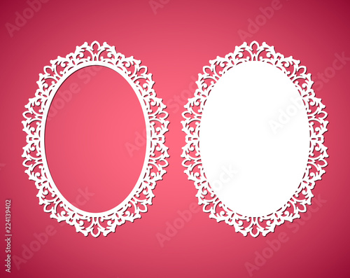Laser cut vector abstract oval frames with swirls, vector ornament, vintage frame. May be used for laser cutting. Photo frames with lace for paper cutting.
