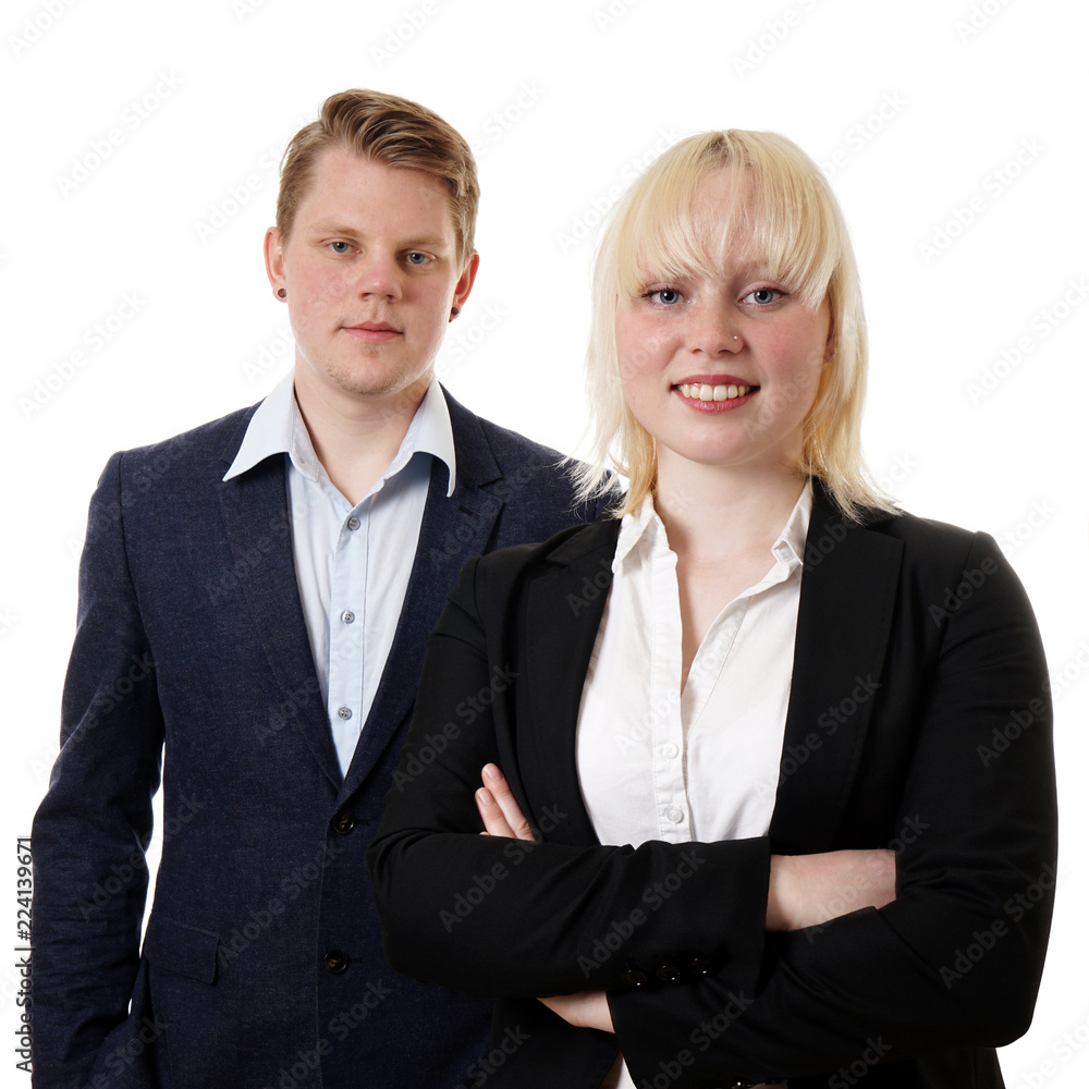 confident young business team businesswoman and businessman confident young business team businesswoman and businessman