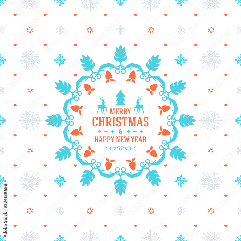 Merry Christmas and Happy New Year. Retro design on seamless background. Vector background for wrapping paper or greeting card