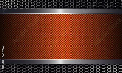 Geometric orange textural design with a metal grille silhouette and rectangular frame with a shiny rim.
