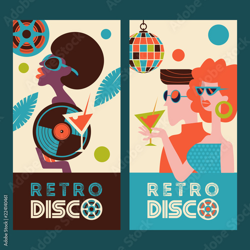 Retro disco party. A colorful poster, a poster in a retro style.