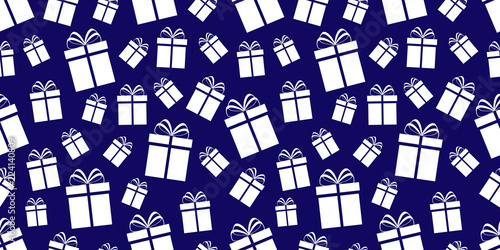 Gift boxes background. presents seamless pattern. Winter holidays print. Simple flat icons. Repeat texture. Vector illustration. Can use for birthday, holiday design, Christmas and New Year wallpaper.