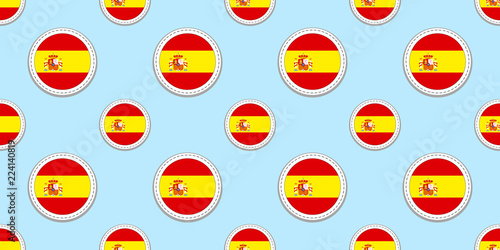 Spain round flag seamless pattern. Spanish background. Vector circle icons. Geometric symbols. Texture for language courses, sports pages, competition, travelling design elements. patriotic wallpaper