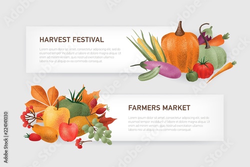 Set of horizontal web banner templates with place for text decorated by pile ...