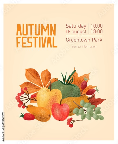Flyer or poster template for autumn festival with natural organic delicious f...