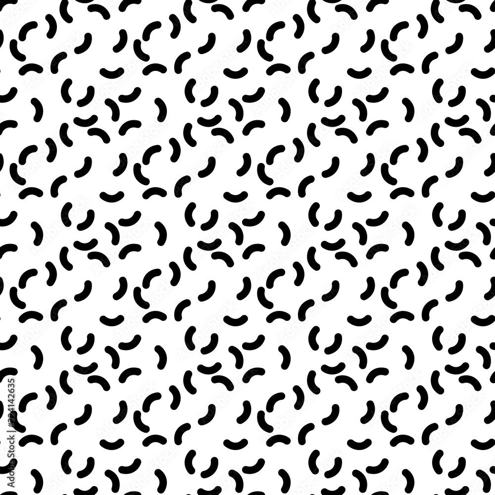 Seamless pattern of short curves. Black worms on white background. Abstract vector pattern.