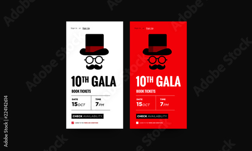 10th Gala Formal Event Invite with Hat Spectacles and Moustache Vector Illustration 