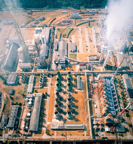 Industrial Factory, Heavy Smoke Pollution, Aerial View