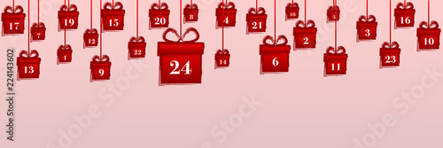 Weihnachten, roter Adventskalender, Geschenke