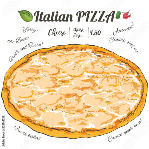 Vector slice pizza on white background top view