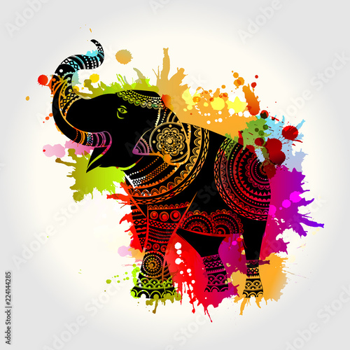 Vector Ethnic elephant. Vector illustration of a watercolor