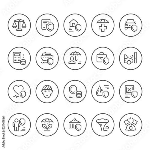 Set round line icons of insurance