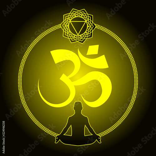 Diwali Om Sacred symbol. Indian sacred sound, original mantra, a word of power. The symbol of the divine triad of Brahma, Vishnu and Shiva. For prints, textiles, mehendi.