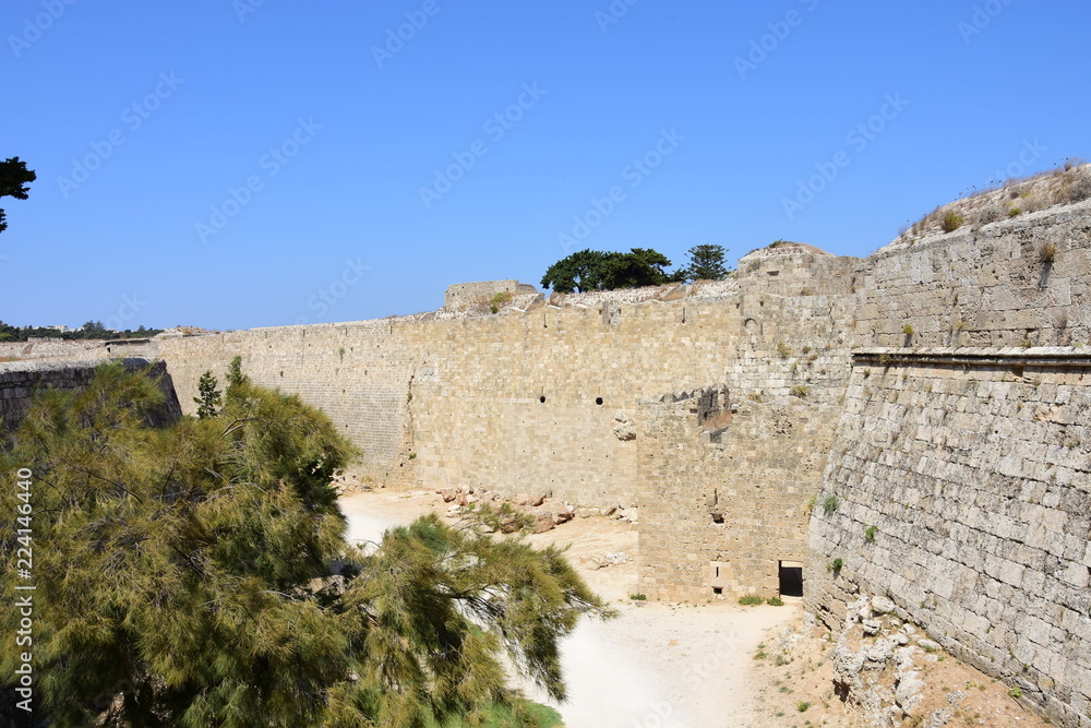 The walls of the old town on the Greek island of Rhodes.