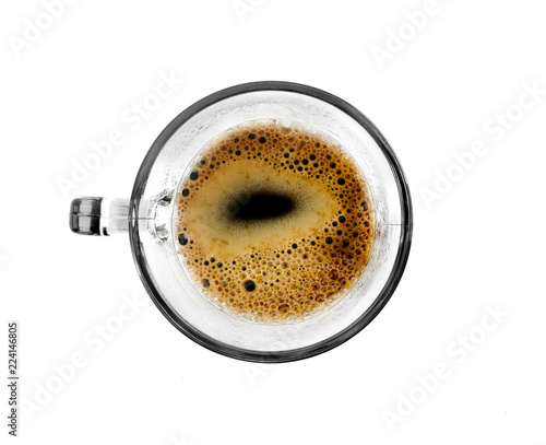 vaso con café exprés vista cenital