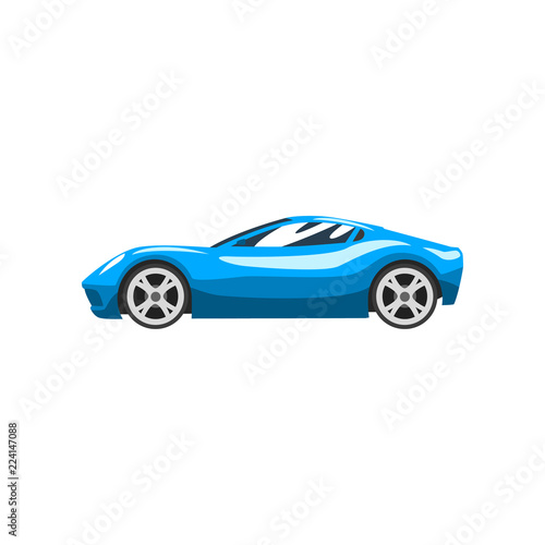 Blue sports racing car  supercar  side view vector Illustration on a white background