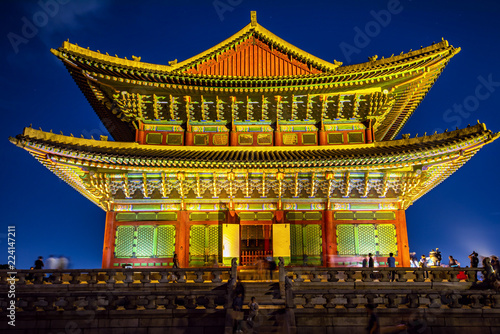 Photography pavilion of gyeongbokgung palace in night at Seoul Korea