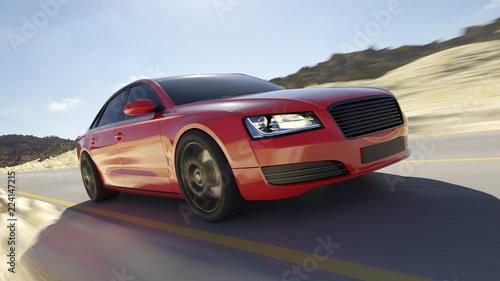 3d rendered illustration of a fast red car on the road